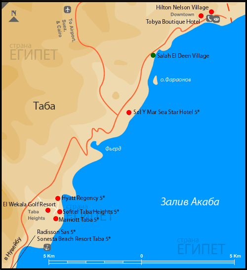 Египет. Карта отелей Табы.